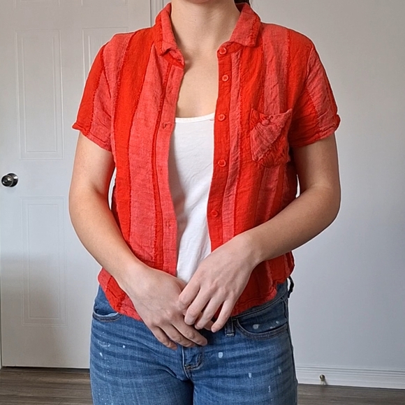 Red Linen Button Up Shirt - Picture 2 of 5